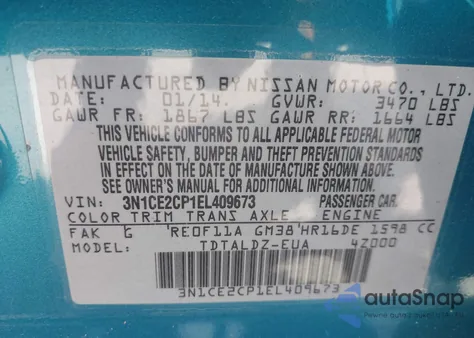 2014 Nissan Versa Note S (Sr)/S Plus/Sv from USA, damaged, VIN 3N1CE2CP1EL409673